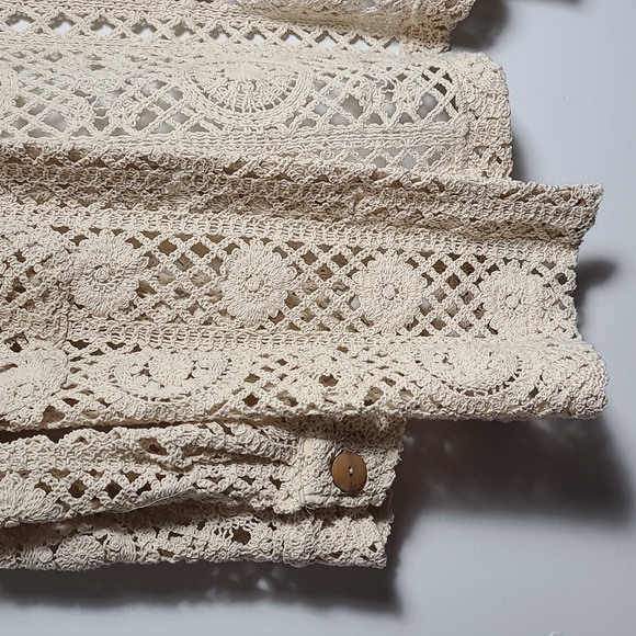 ZARA Open Crochet Cream Button Up Cardigan Shacket Coat Size Large - Picture 3 of 15